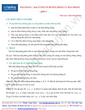 Bài giảng 1 Đại cương về đường thẳng và mặt phẳng - Phần 2